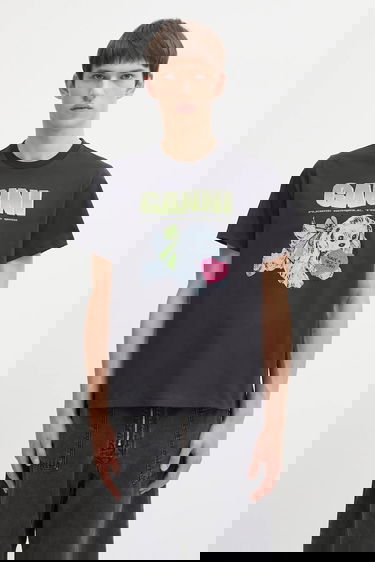 T-shirt GANNI Basic Cotton Jersey Neon Puppy T-Shirt Sort | T4333, 0
