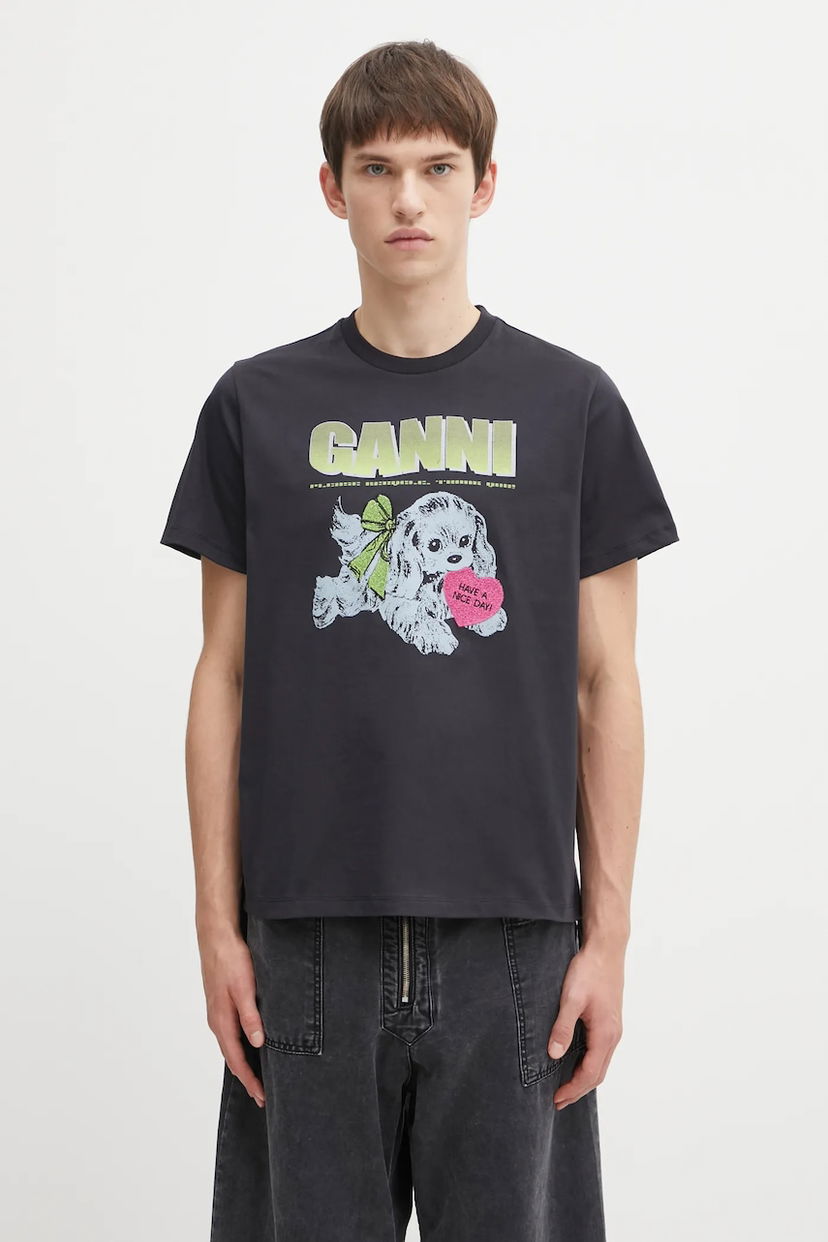 T-shirt GANNI Basic Cotton Jersey Neon Puppy T-Shirt Sort | T4333