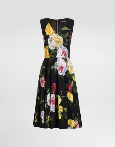 Kjole Dolce & Gabbana Dolce & Gabbana Peony and Rose Print Cady Midi Dress Sort | F6TLCTFSRPHHN5IY, 0
