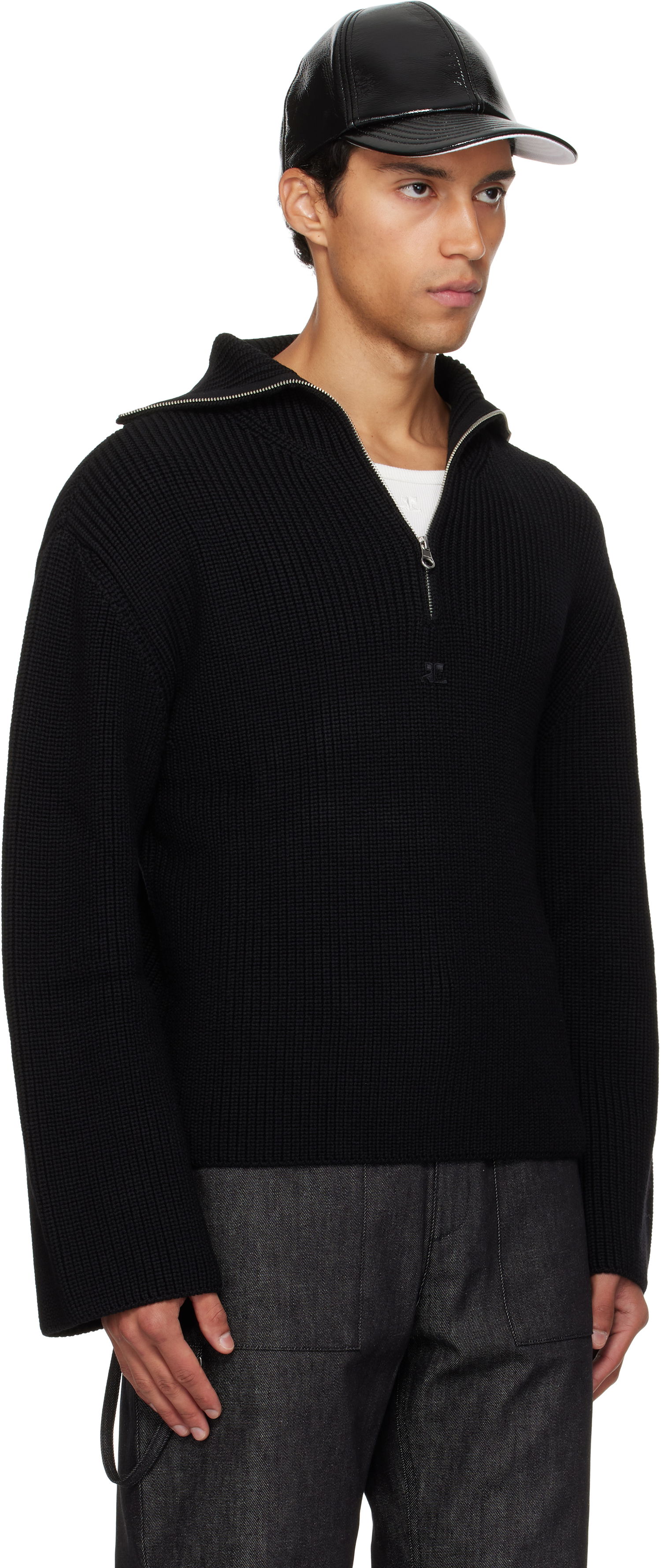 Sweater Courrèges Courrèges Ribbed Wool Trucker Sweater Sort | 325MPU243FI0036, 1