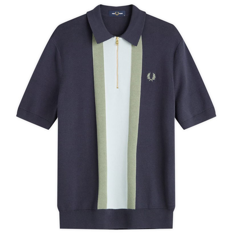 Polo skjorte Fred Perry Textured Stripe Knitted Zip Polo Shirt Mørkeblå | K1342-738