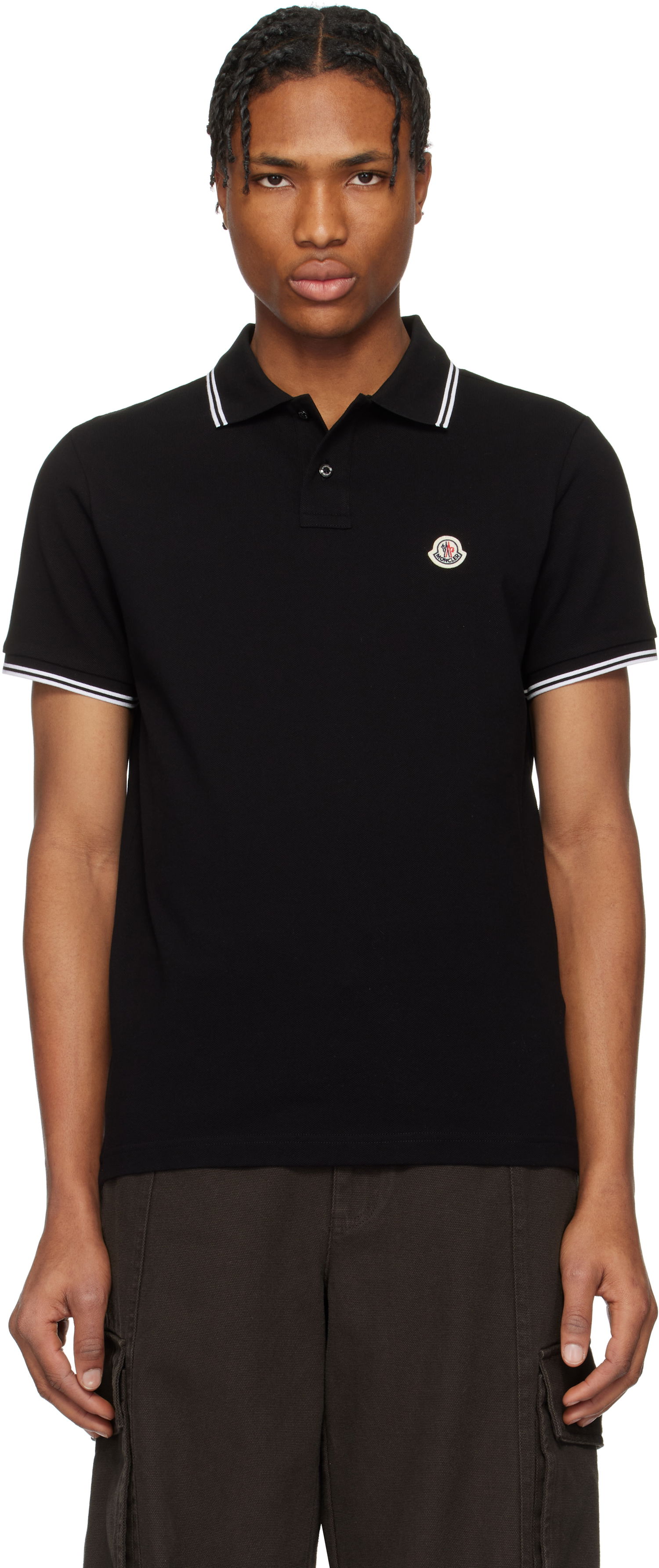 Polo skjorte Moncler Moncler Cotton Piquet Polo with Striped Trim Sort | K10918A0003184556, 0
