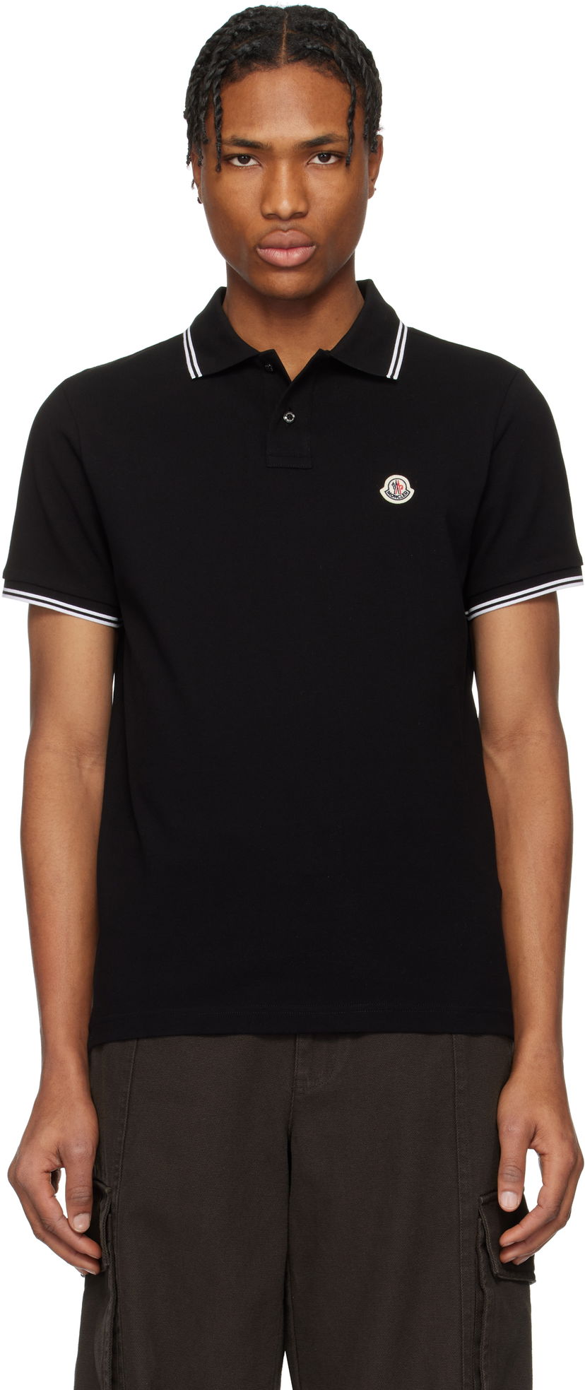 Polo skjorte Moncler Moncler Cotton Piquet Polo with Striped Trim Sort | K10918A0003184556