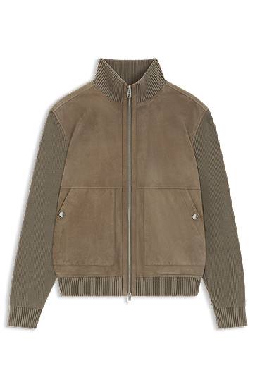 Jakke BOSS Suede jacket with cotton-blend sleeves Grøn | 50547673, 0