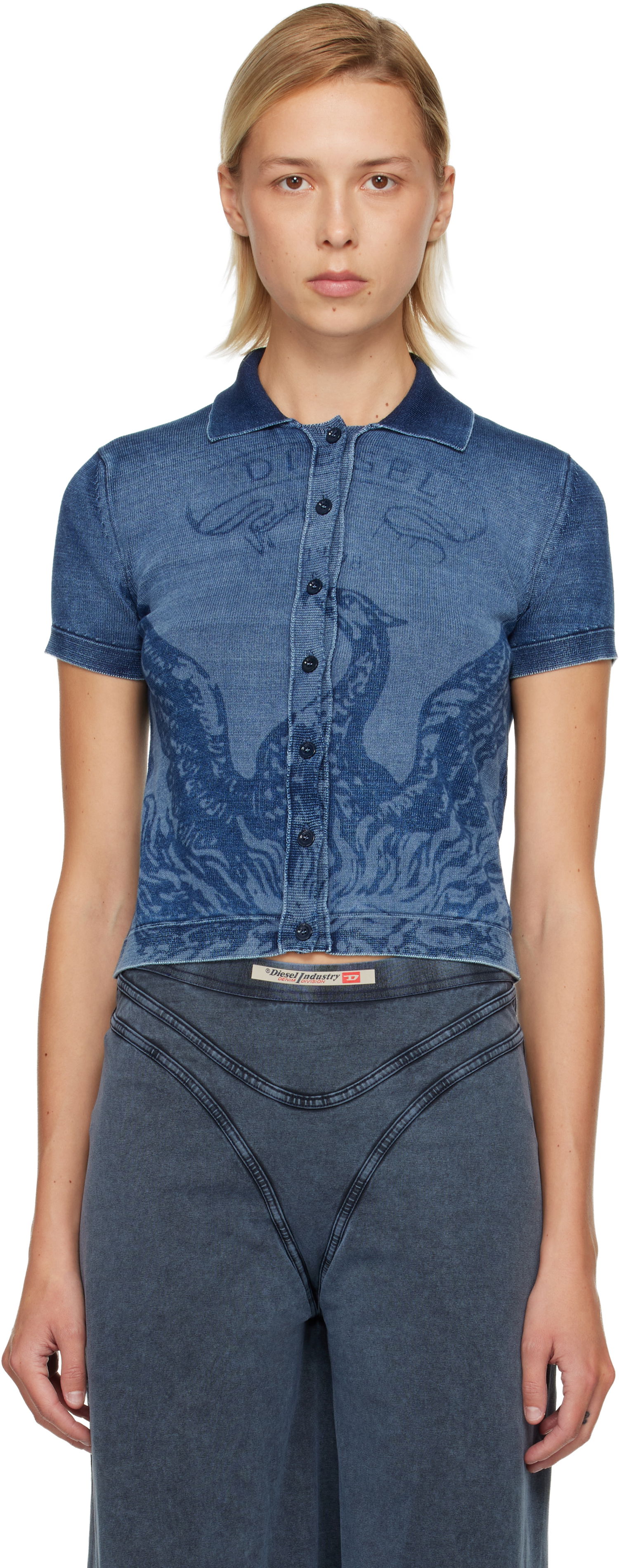 Polo skjorte Diesel Graphic Rib Knit Cropped Polo Blå | A18863 0BJBS, 0