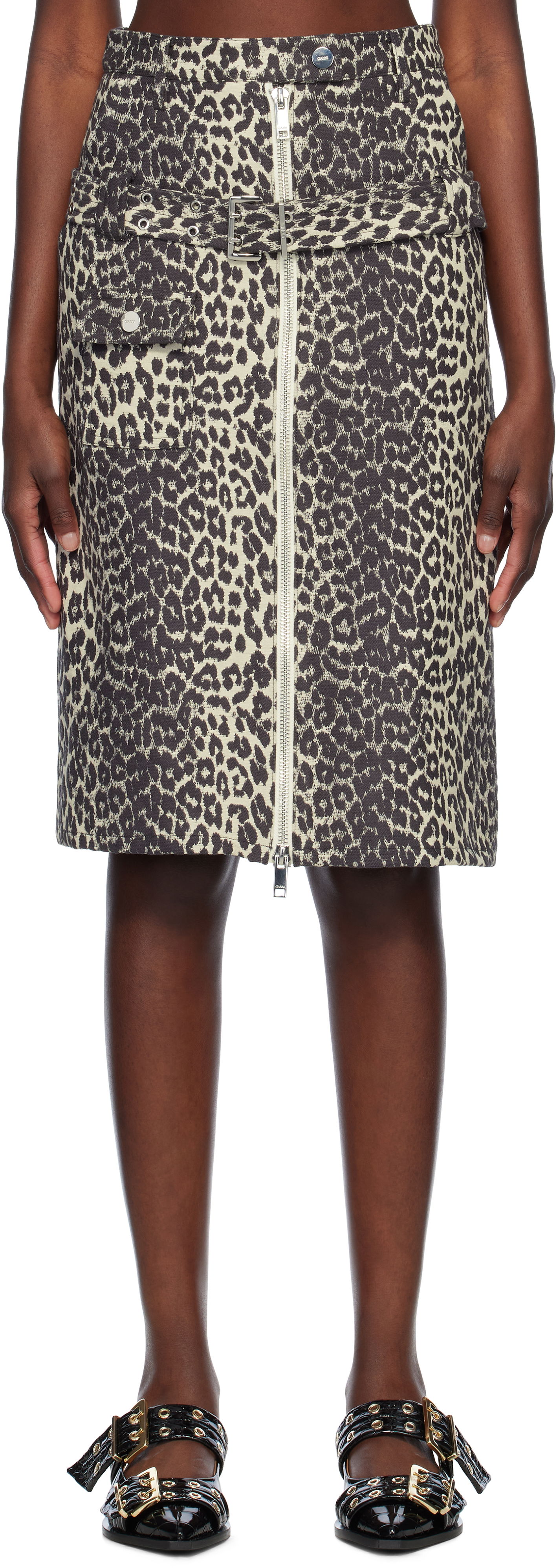 Nederdel GANNI Ganni Cotton Tweed Midi Skirt with Belt Beige | W0236, 0
