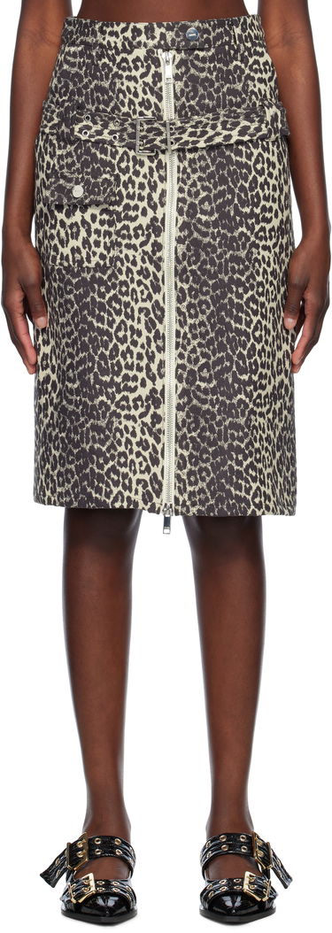 Nederdel GANNI Ganni Cotton Tweed Midi Skirt with Belt Beige | W0236, 0