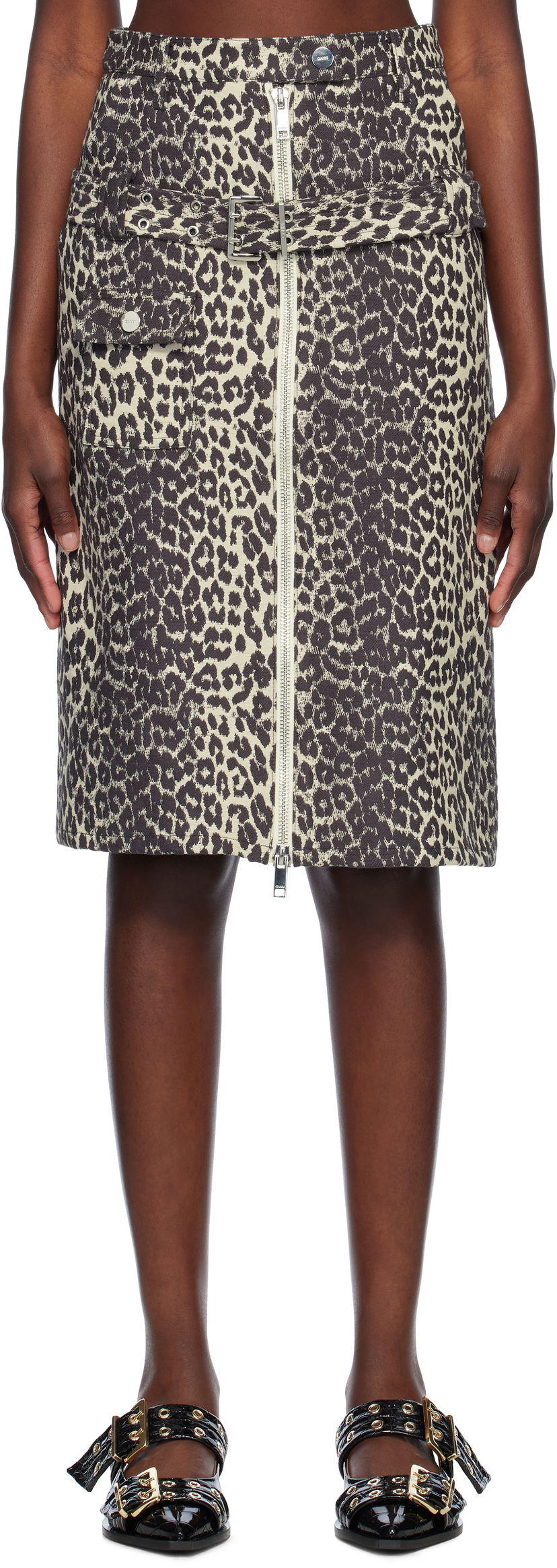 Nederdel GANNI Ganni Cotton Tweed Midi Skirt with Belt Beige | W0236