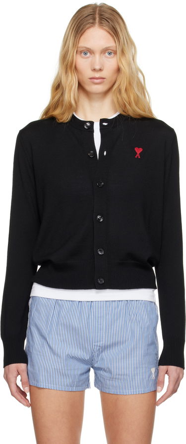 Sweater AMI AMI Paris Wool Ami de Coeur Cardigan Sort | FKC211.KN0025, 0