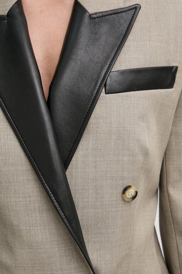 Jakke Nanushka Double Breasted Blazer with Faux Leather Trim Beige | NW24FWJK36770, 4