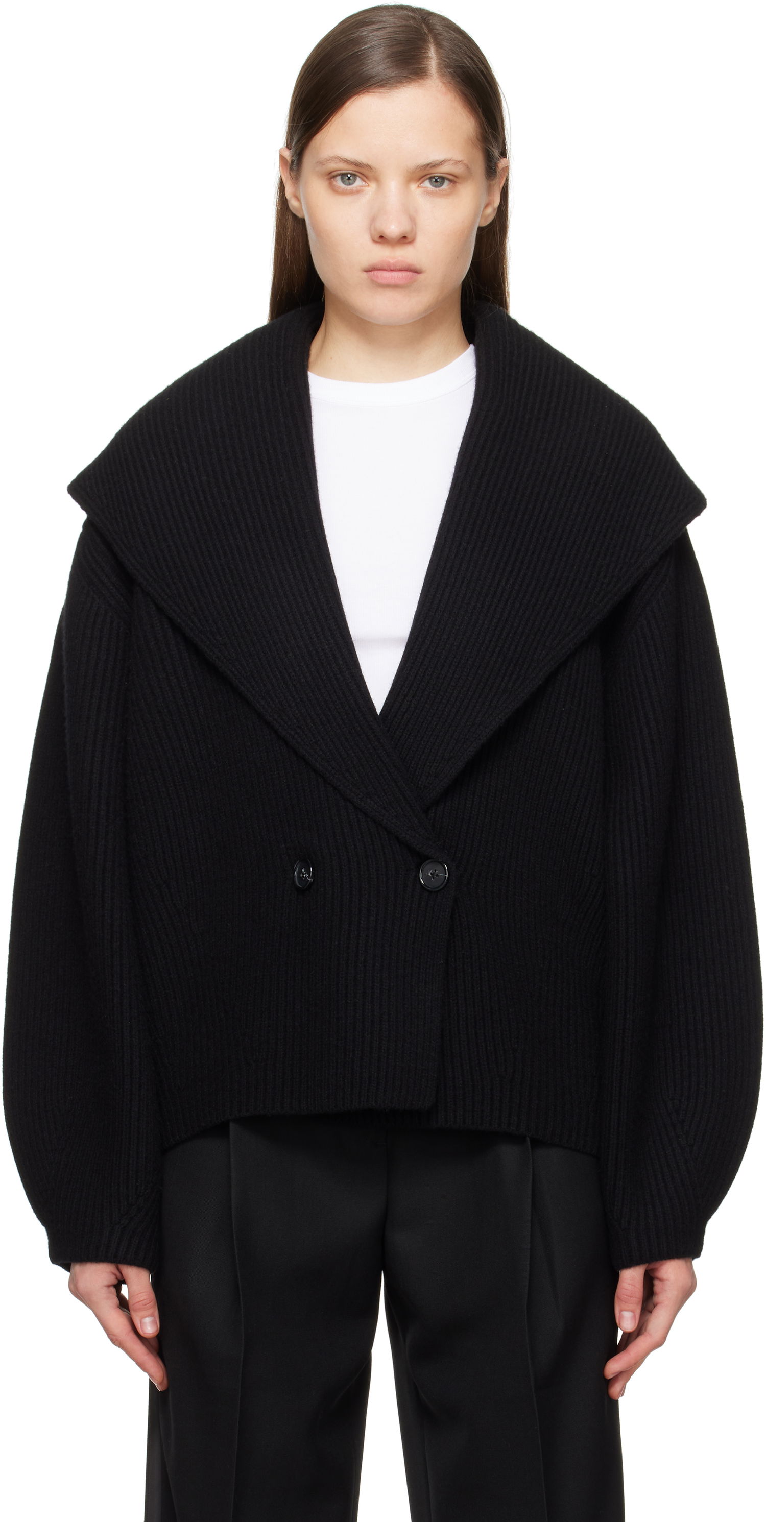 Sweater TOTEME TOTEME Shawl-Lapel Knit Cardigan Sort | 251-WRT4354-YA0110, 0