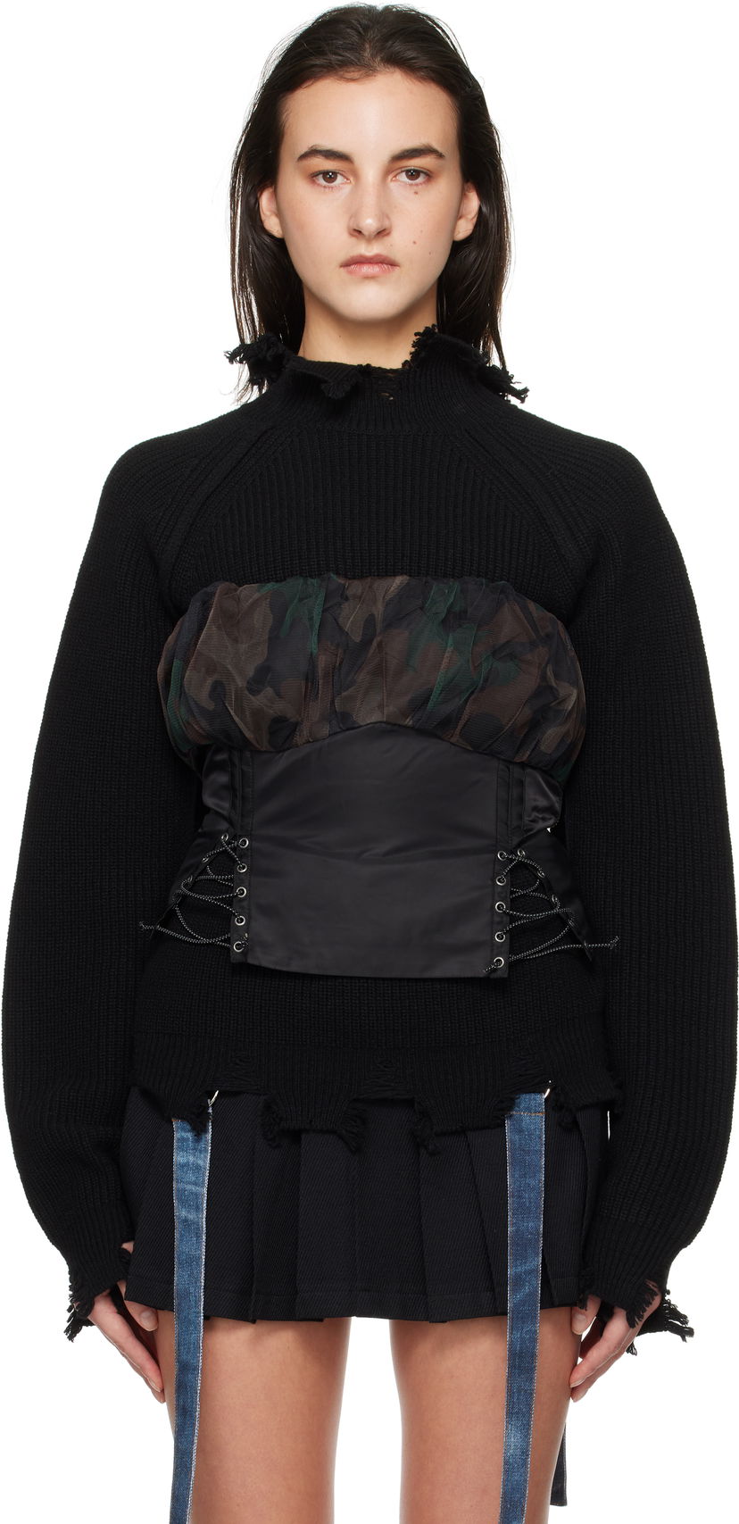 Sweater Andersson Bell Shirred Crop Bustier Top Sort | atb1190w