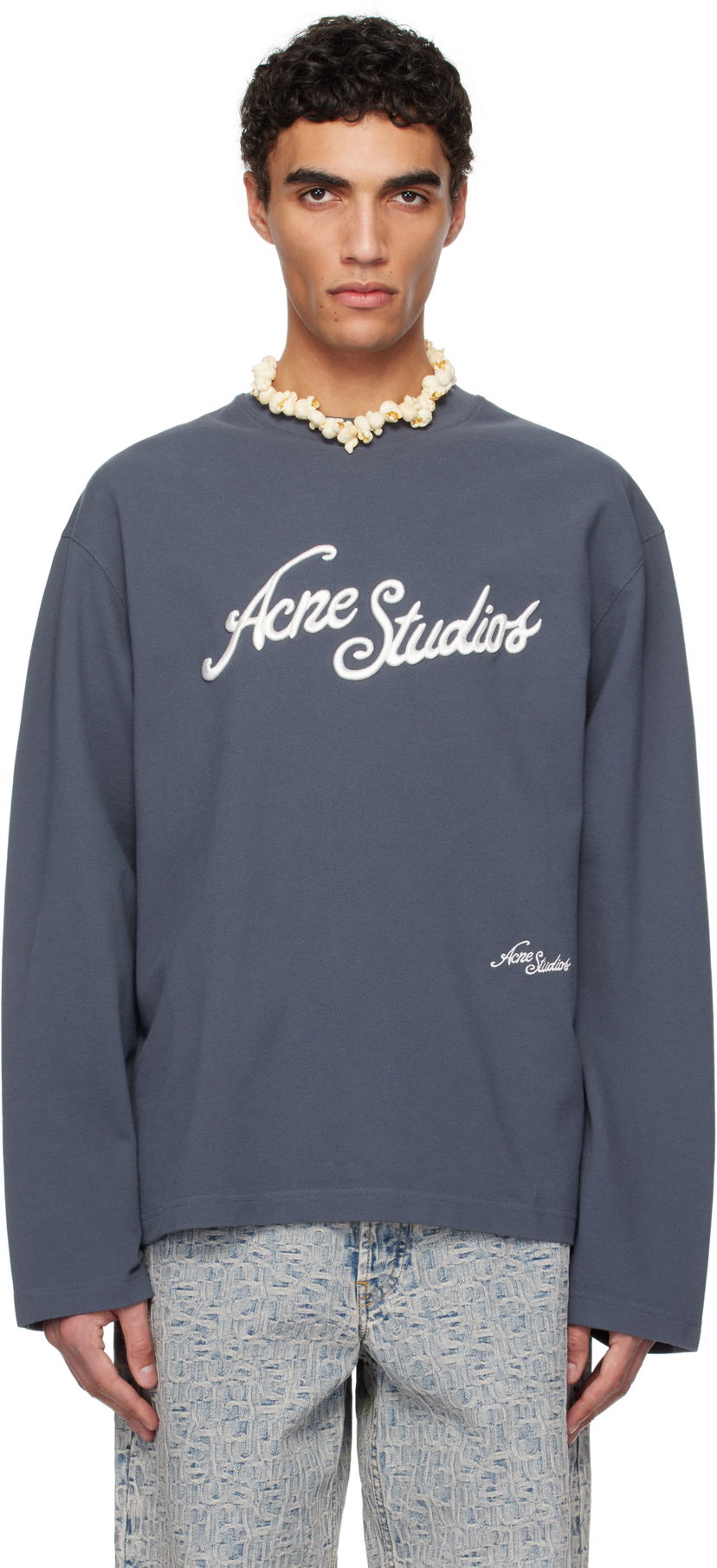 Sweater Acne Studios Acne Studios Logo Long Sleeve T-Shirt Blå | CL0339-