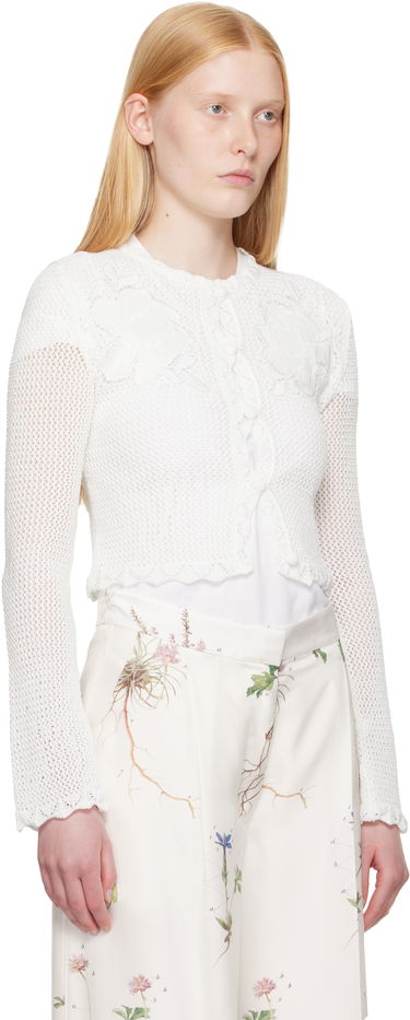 Sweater Erdem Erdem Long Sleeve Crochet Cardigan Hvid | VC25_KT11_IVOSCK, 1