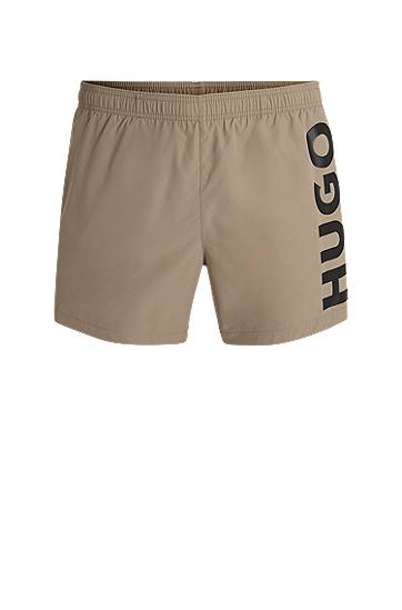 Badetøj BOSS HUGO Quick-Dry Swim Shorts with Vertical Logo Beige | 50513979