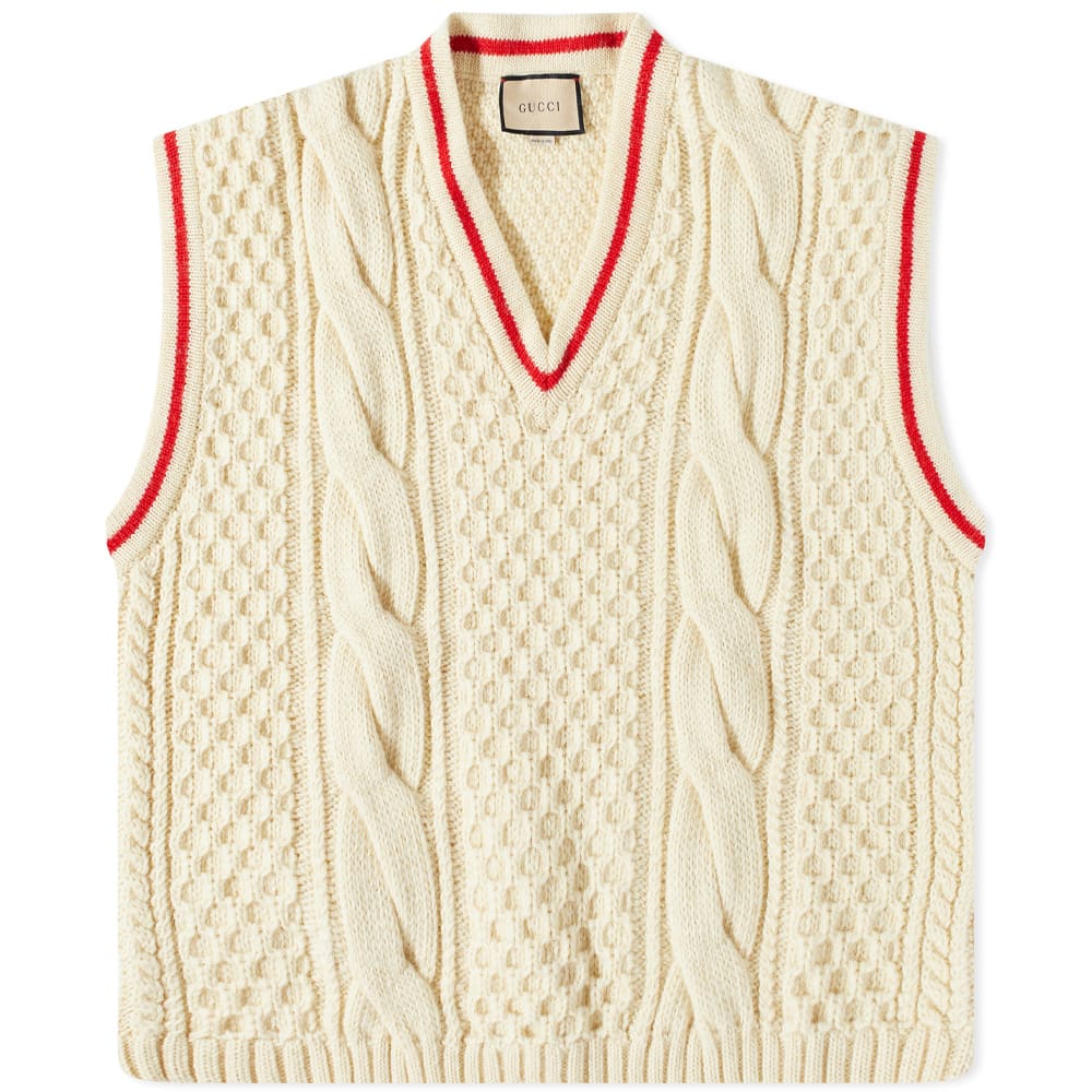 Vest Gucci Cable Knit Wool Vest Beige | 673687-XKB22-9118, 0