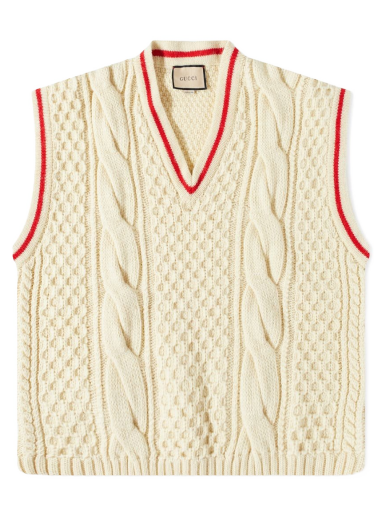 Vest Gucci Cable Knit Wool Vest Beige | 673687-XKB22-9118