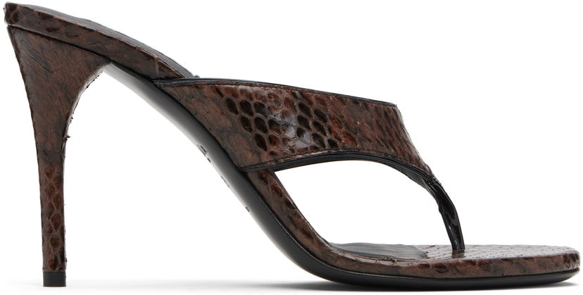 Sneakers og sko Alaïa ALAÏA Thong Elaphe Leather Mule Sandals Brun | AA3S133CK326