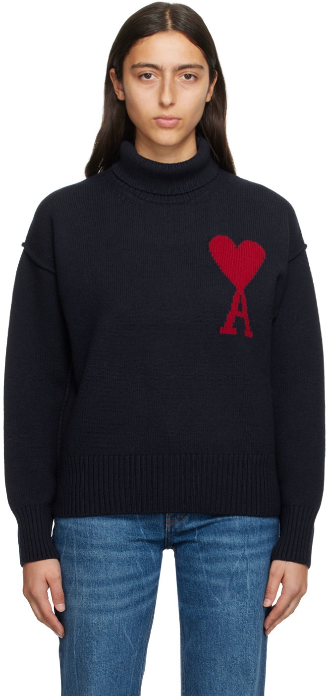 Sweater AMI Turtleneck Mørkeblå | UKS406.018, 0