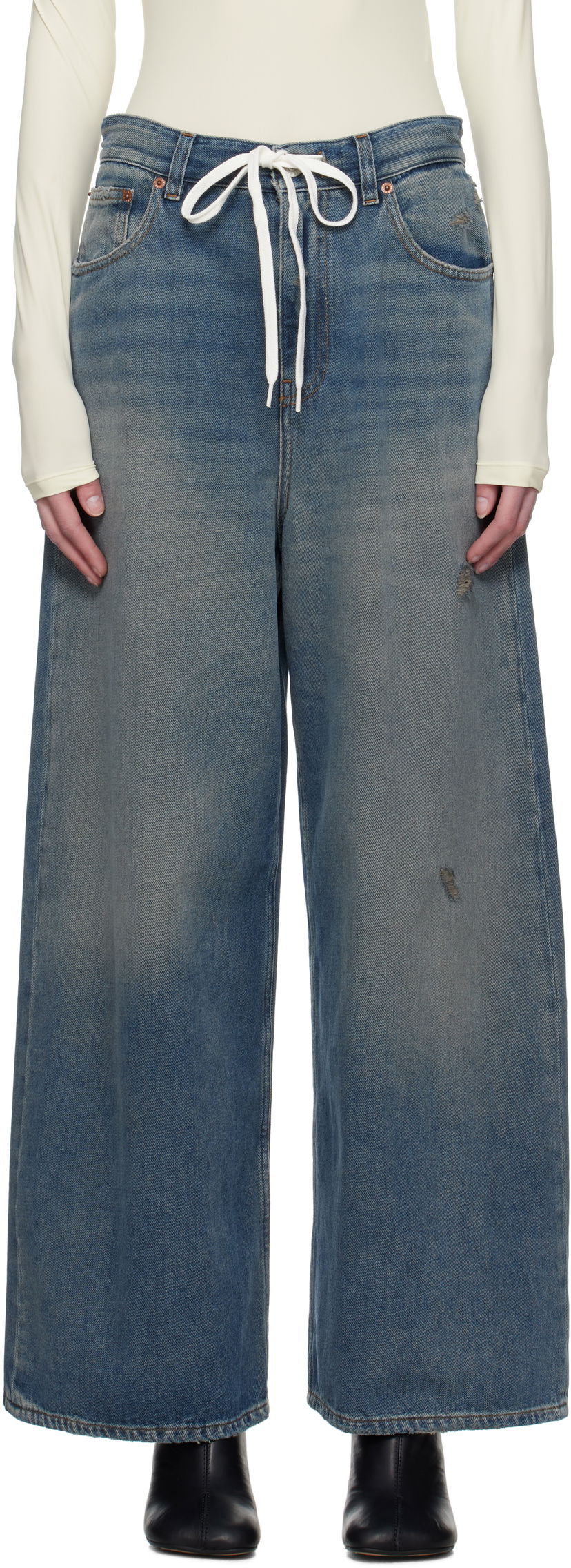 Jeans Maison Margiela MM6 Maison Margiela Drawstring Wide-Leg Jeans Blå | S52LA0246 M30017