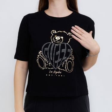 Crop top GUESS Guess Rhinestone Bear Boxy T-Shirt Sort | V5RI09I3Z14-JBLK, 2