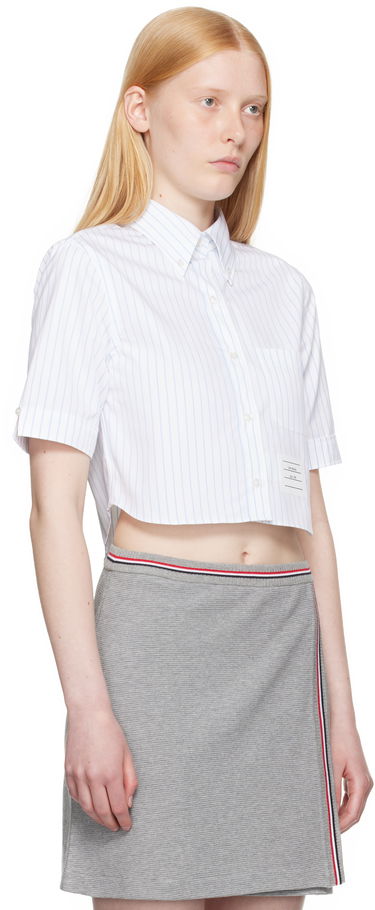Skjorte Thom Browne Thom Browne Pinstripe Poplin Cropped Short Sleeve Shirt Hvid | FLL205A-F0916, 1