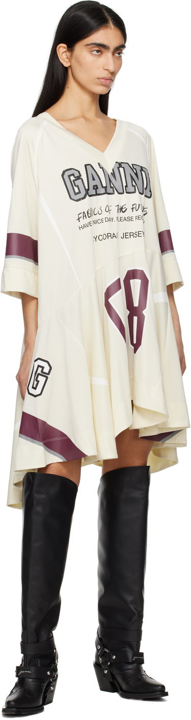 Kjole GANNI GANNI Future Mesh Oversized Minidress Beige | T4300, 3