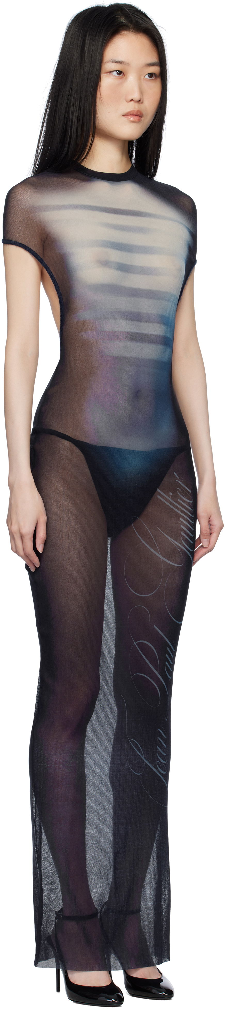 Kjole Jean Paul Gaultier Jean Paul Gaultier 'Le Mâle' Open-Back Maxi Dress Sort | 25/33-F-RO355-T576-595601, 1