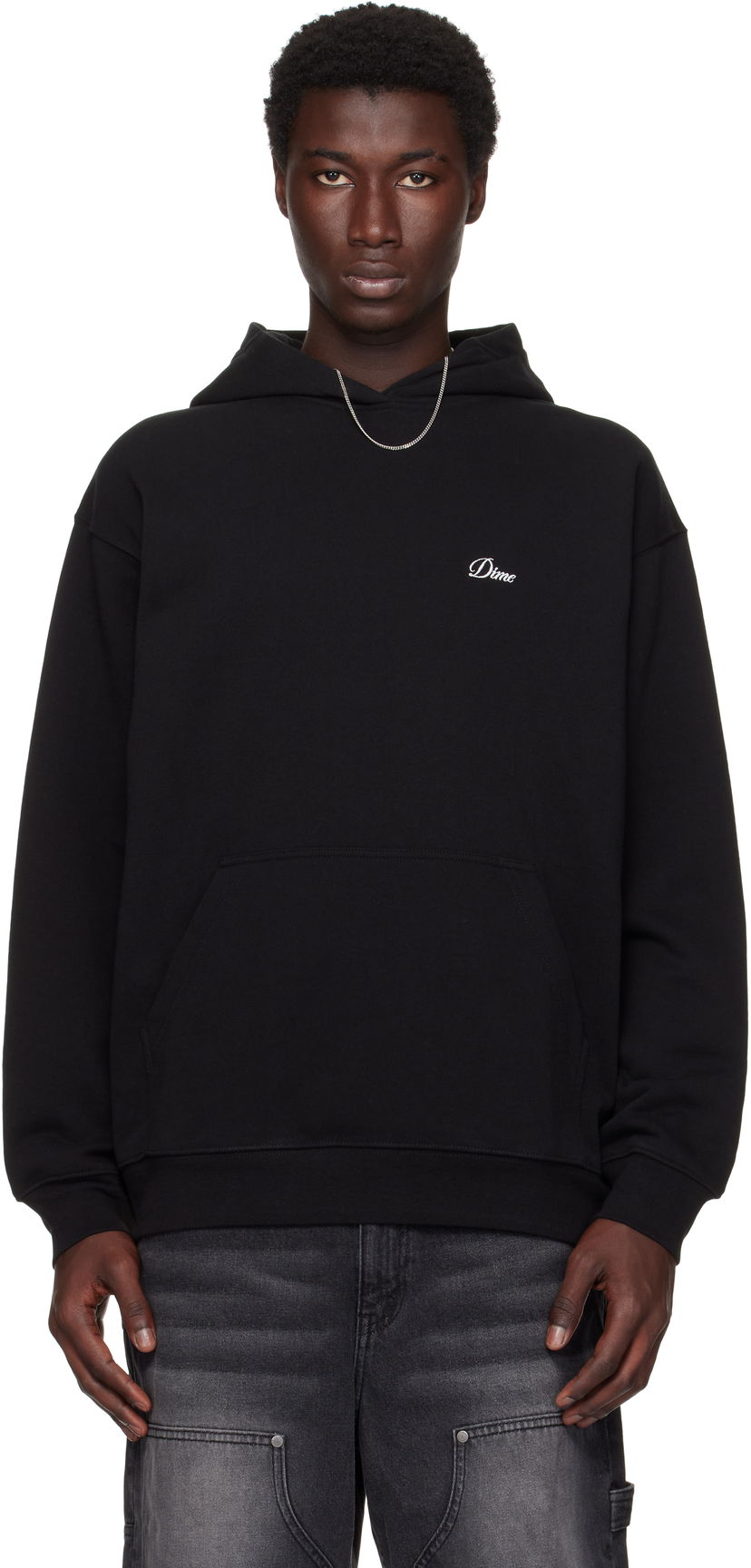Sweatshirt Dime Cursive Small Logo Hoodie Sort | DIMESU2537BLK