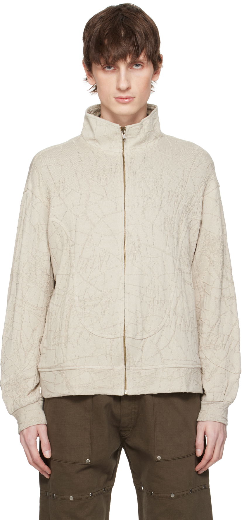 Sweatshirt Serapis Serapis Knit Wave Track Jacket Beige | SS25_TJ_2