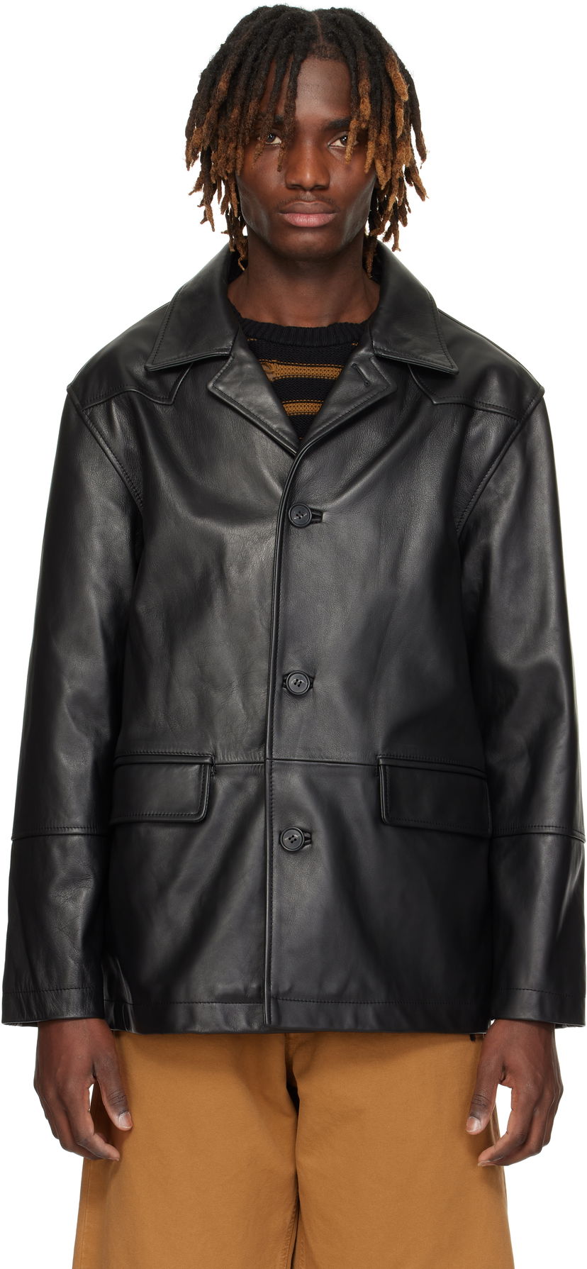Frakker Maison Margiela MM6 Maison Margiela Sports Leather Jacket Sort | SH0AM0045 M07005