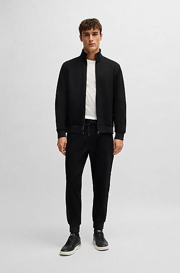 Sweater BOSS Regular-Fit Stretch Cotton Zip-Up Sweatshirt Sort | 50532755, 1