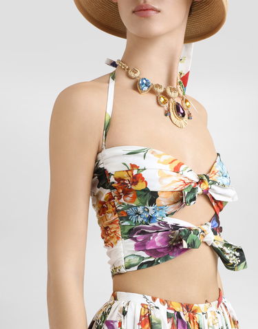 Crop top Dolce & Gabbana Dolce & Gabbana Flower Bouquet-Print Halter Poplin Crop Top Flerfarvet | F7AZ5THS5TRHA5PC, 3