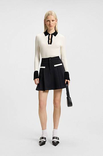 Polo skjorte BOSS Knit Polo Shirt with Contrast Collar and Cuffs Hvid | 50542608, 1