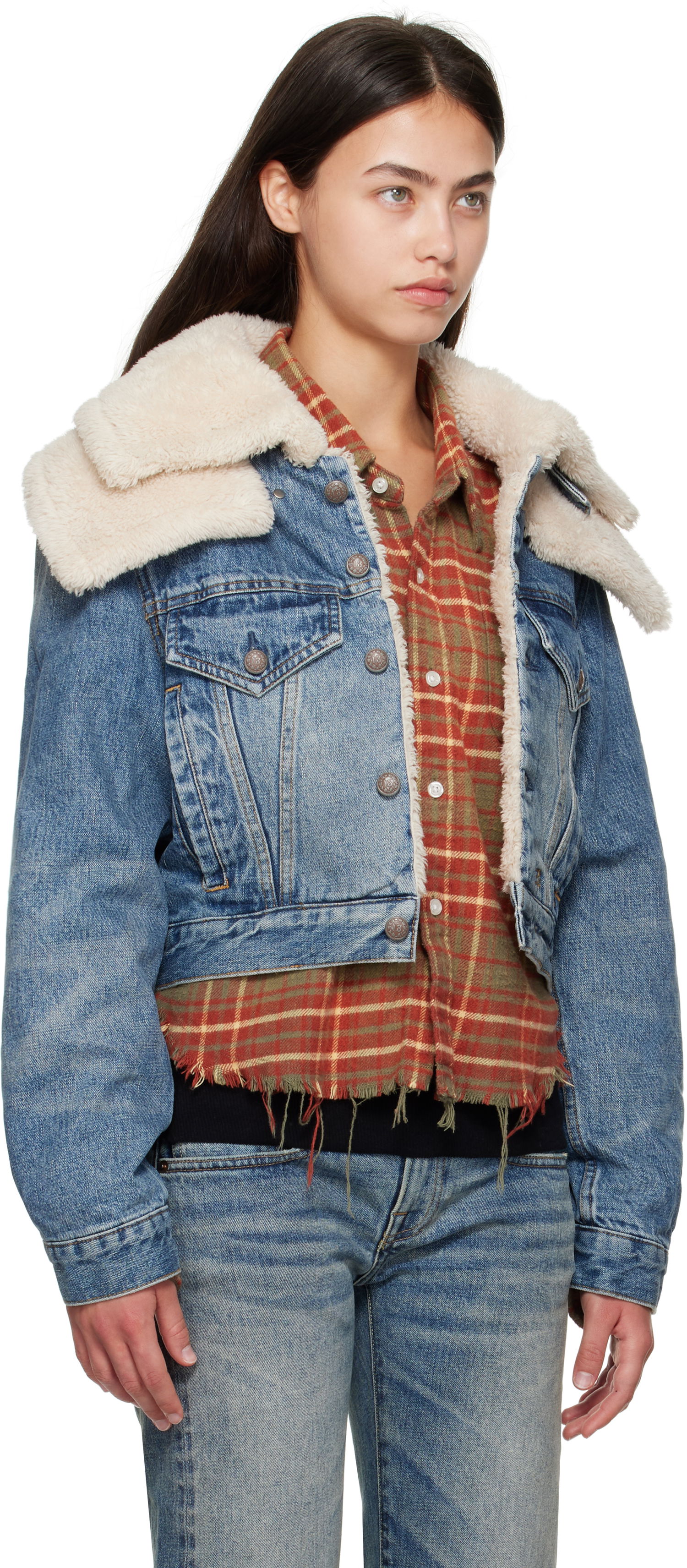 Jakke R13 R13 Double Collar Sherpa Trucker Jacket Blå | R13WD181-D344A, 1