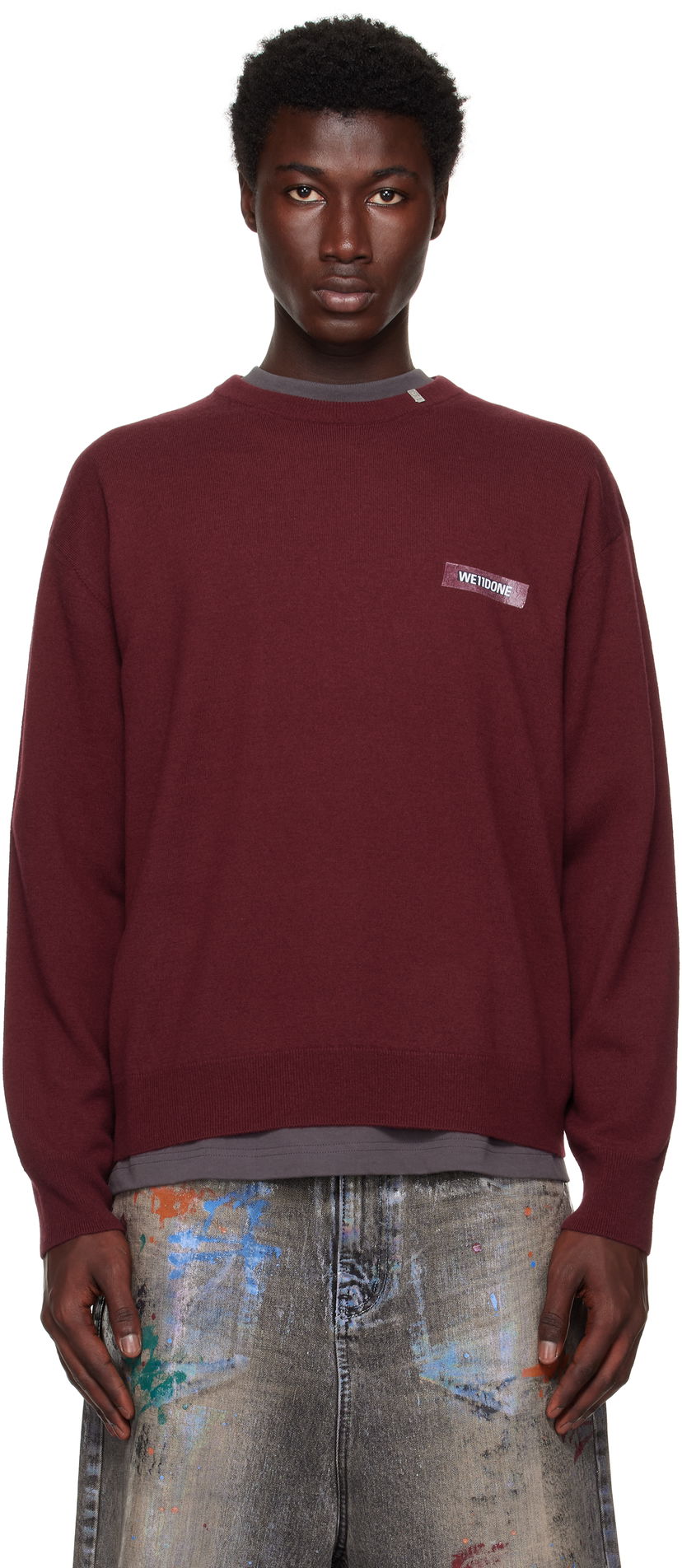 Sweater We11done We11done Logo Knit Pullover Sweater Bourgogne | WD-KO2-25-651-U-WN
