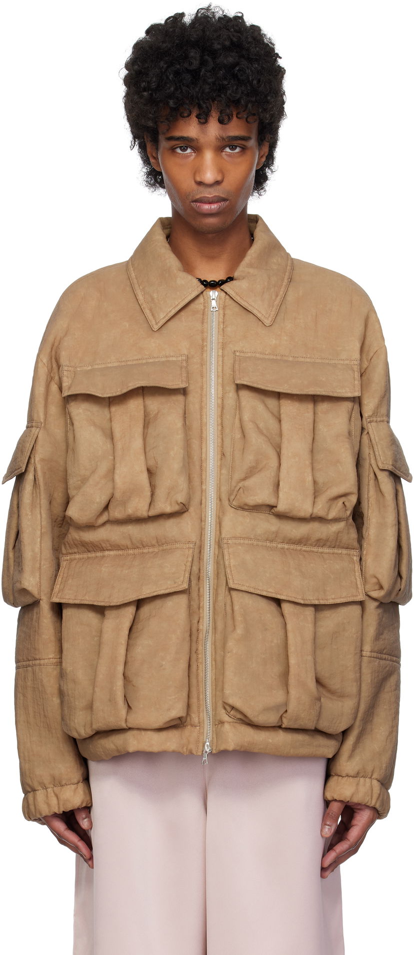 Puffer jakke Dries Van Noten Dries Van Noten Taffeta Multi-Pocket Jacket Brun | 251-020526-1329