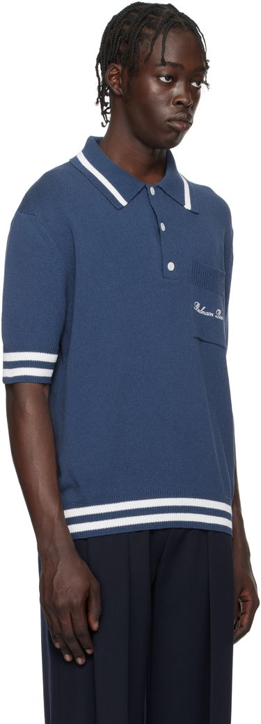 Polo skjorte Balmain Cotton-Blend Knit Polo Shirt Blå | EH1GB046KF96, 1