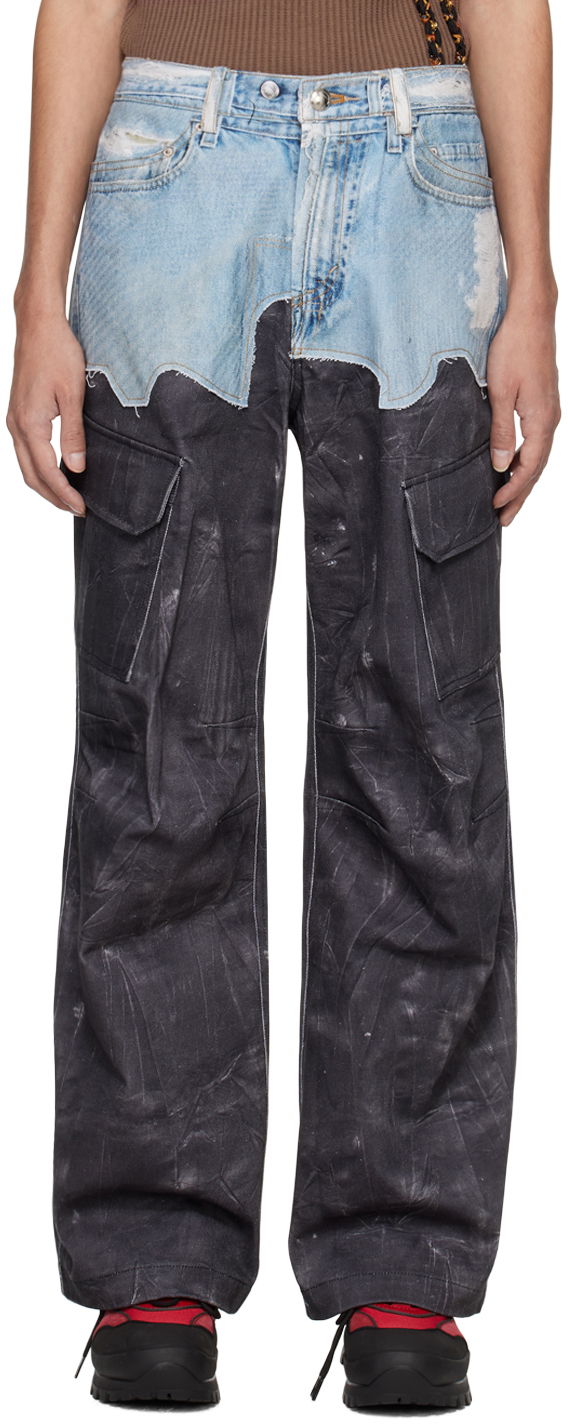 Cargo bukser Andersson Bell Andersson Bell Printed Two-Tone Wavy Seam Denim Cargo Pants Grå | apa703m, 0