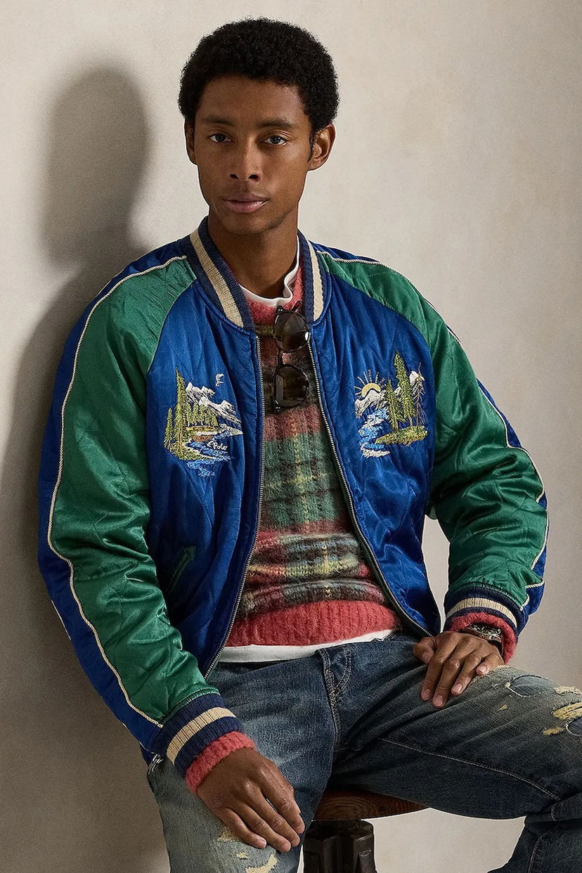 Bomberjakke Polo by Ralph Lauren Bomber Jacket TAKIHYO SATIN.SVNR with Embroidered Scenic Details Flerfarvet | 710977856001