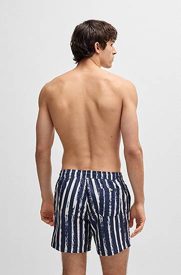 Badetøj BOSS Striped Swim Shorts with Logo Mørkeblå | 50544499, 1