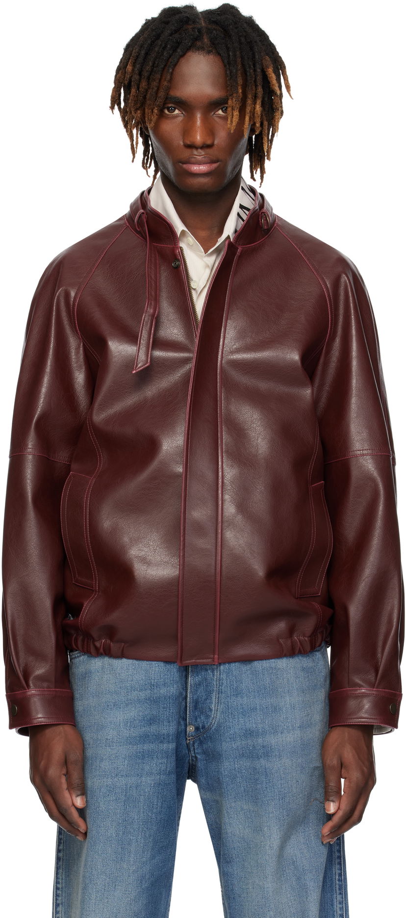 Bomberjakke Maison Margiela MM6 Maison Margiela Sports Faux-Leather Jacket Bourgogne | SH2AM0023 M35455