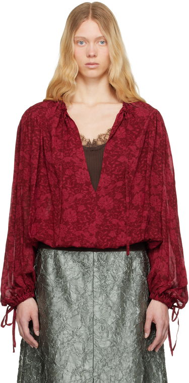 Skjorte Dries Van Noten Dries Van Noten Floral Print Tie Neck Blouse Rød | 251-010711-1011, 0