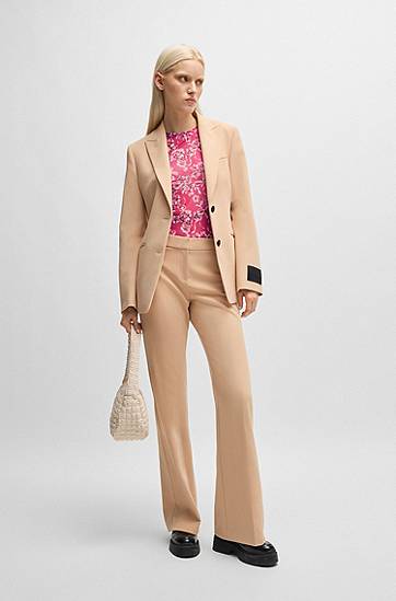 T-shirt BOSS Mesh Top with Cut-Out Neckline and Floral Print Lyserød | 50518545, 1