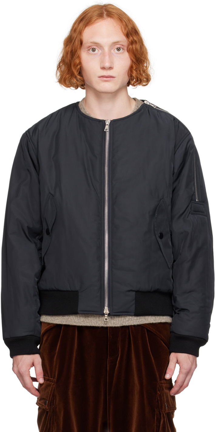 Bomberjakke Dries Van Noten Navy Collarless Bomber Jacket Sort | 242-020527-9196, 0