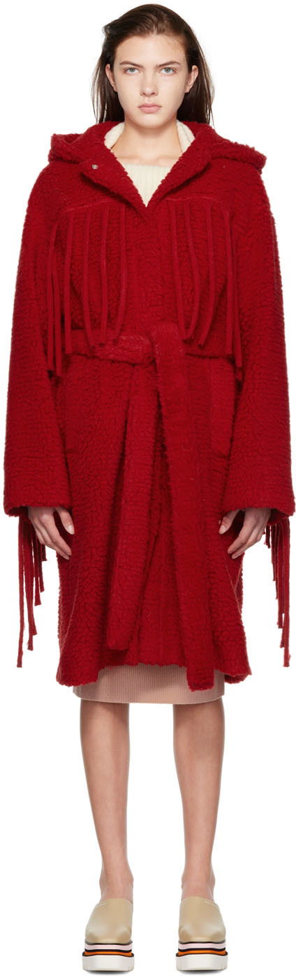 Frakker Stella McCartney Stella McCartney Women's Hooded Teddy Coat Rød | 6800063AU606