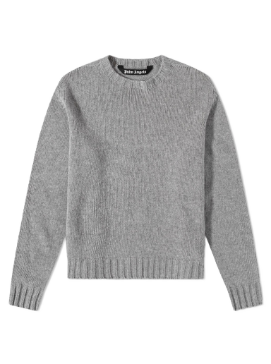 Sweater Palm Angels Curved Logo Crew Knit Melange Grey/White Grå | PMHE027C99KNI0010801