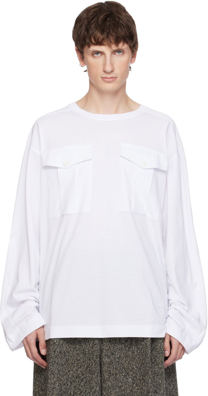 T-shirt Dries Van Noten Dries Van Noten Long Sleeve Two Flap Chest Pocket T-shirt Hvid | 252-021107-2600
