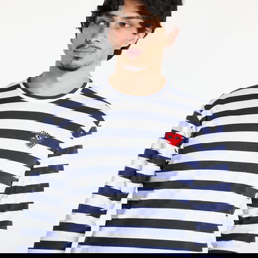 T-shirt Comme des Garçons Comme des Garçons PLAY Stripe Emblem Long Sleeve T-Shirt with Rhinestone Mørkeblå | AX-T805 NAVYxWHITE, 1
