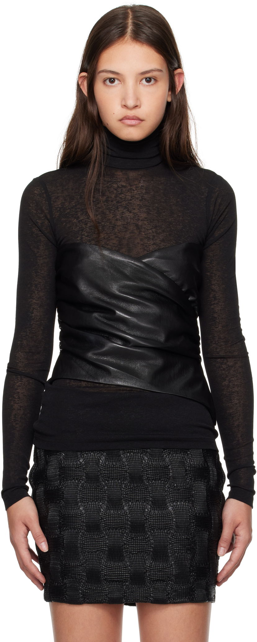 Sweater Nanushka Nanushka Kynlee Vegan Leather Turtleneck Top Sort | NW24FWTP33600